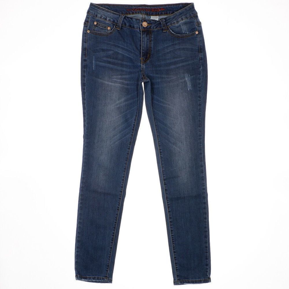 American Blue Skinny Jeans Size 13 Juniors Distressed Dark Wash Stretch 31x30